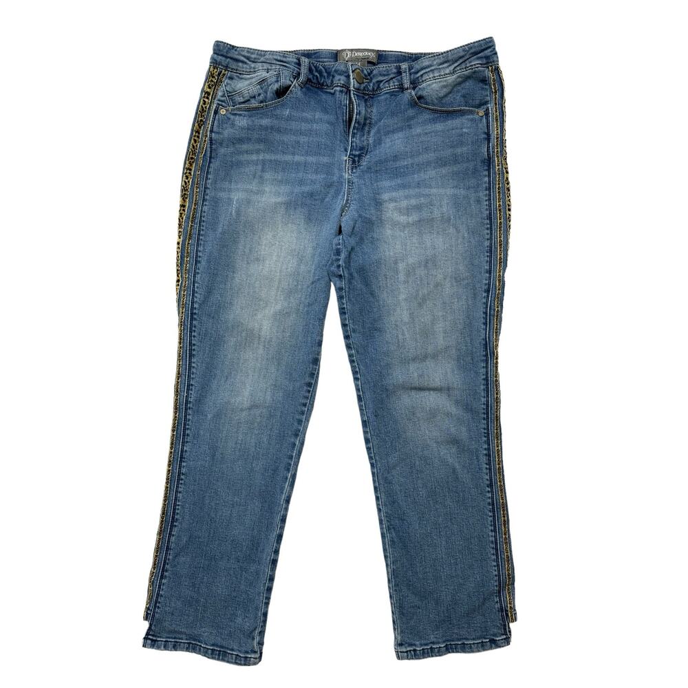 Democracy Blue Denim Ankle Crop Jeans with leopard Trim